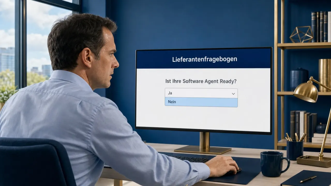 Lieferantenfragebogen am Bildschirm mit der Frage, ob die Software Agent Ready ist