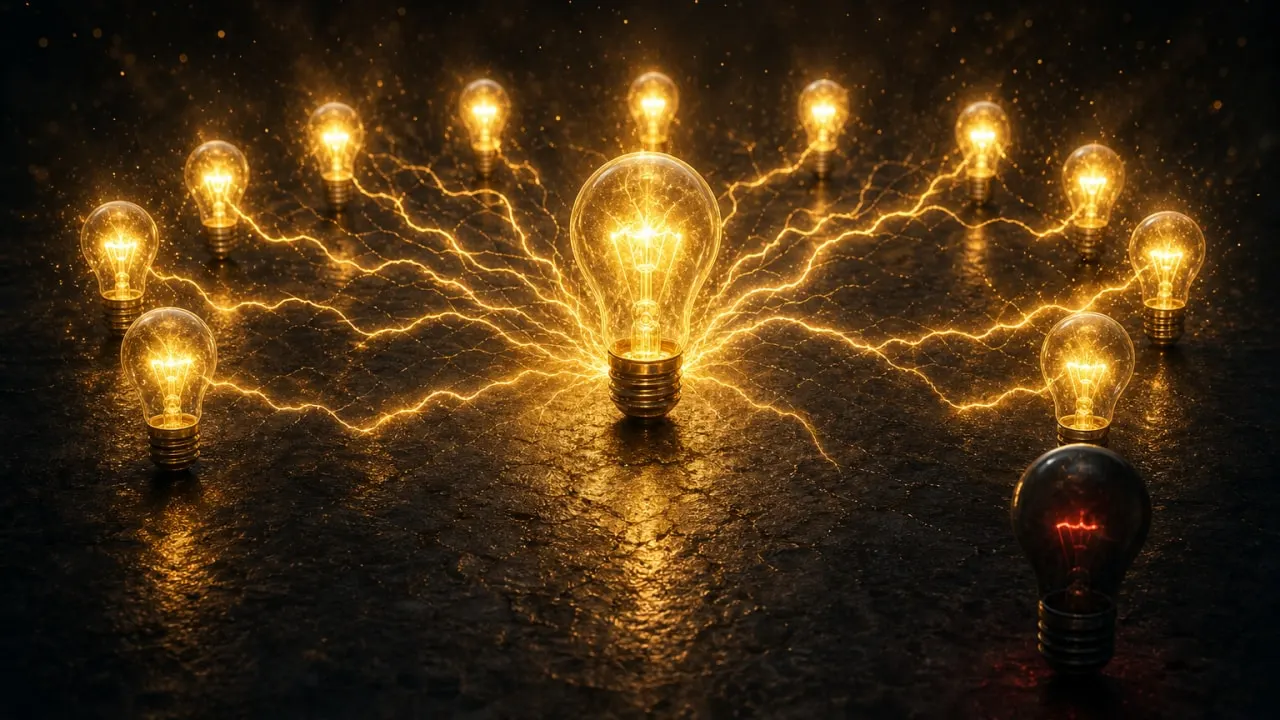 Zentrale Glühbirne versorgt viele weitere Glühbirnen mit Energie